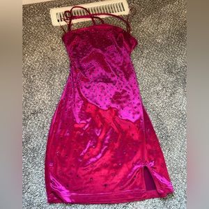 Windsor Hot Pink Beaded Velvet Mini Dress